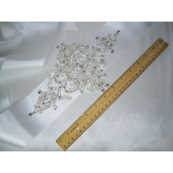 White lace beaded bridal belt sash rhinestone lace wedding bridal dress belt - Picture 4 of 6